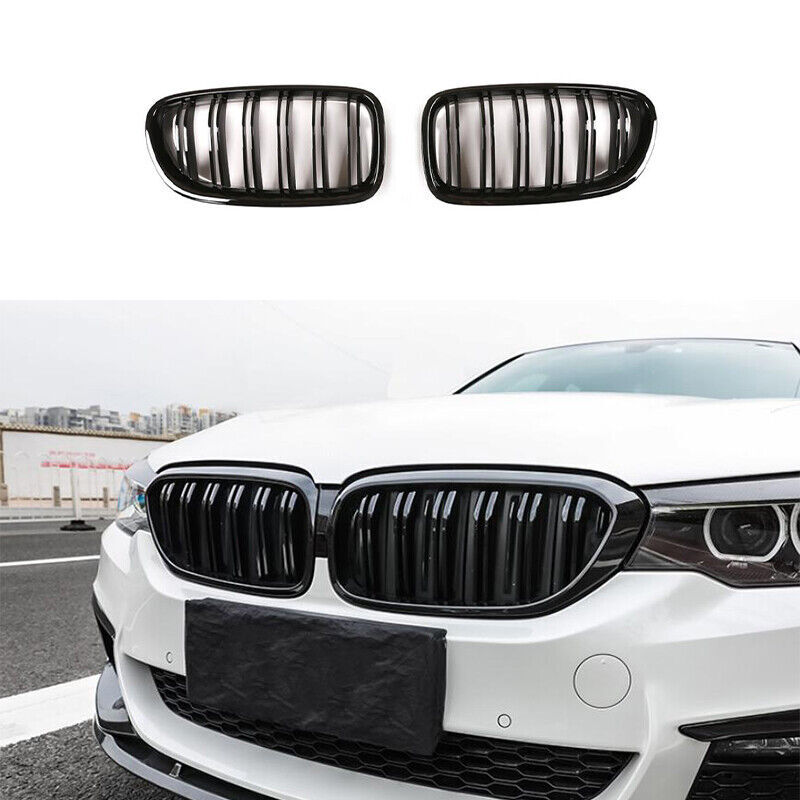 Fit For BMW 5 Series 2011-2017 Black Front Upper Bumper Mesh Grill Grille 2PCS