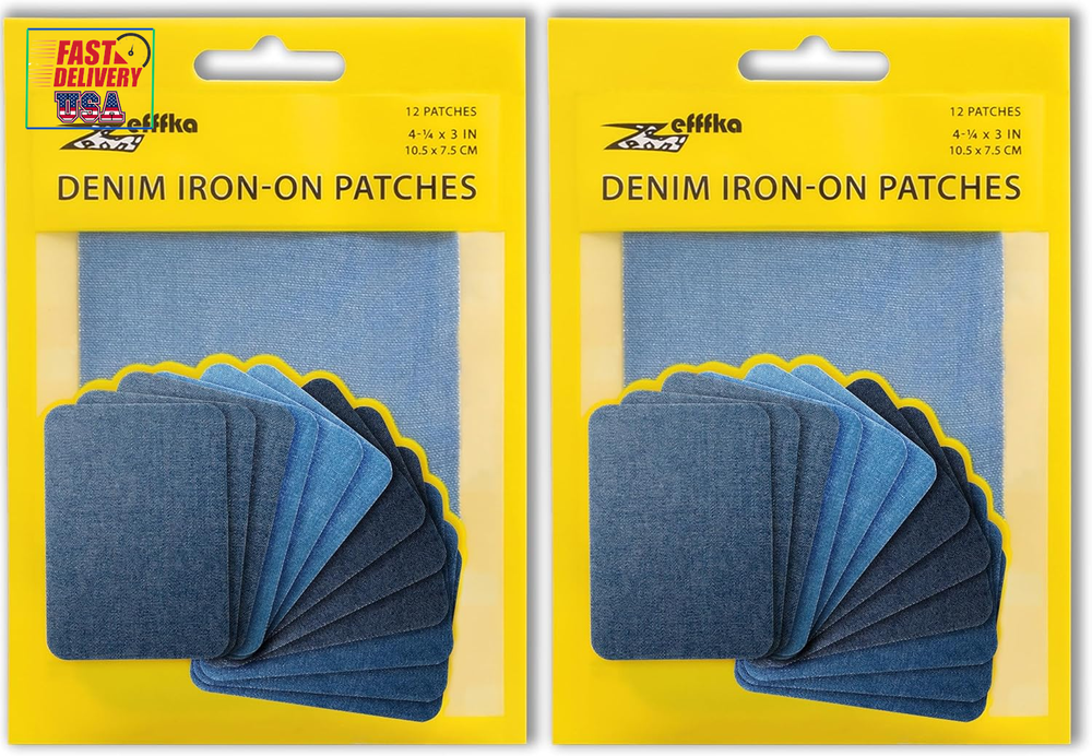 2 Pack of Denim Iron-On Patches Repair Kit - 12Pcs, 3
