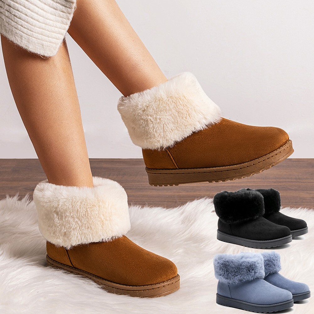 Fashion Women Boots Winter Warm Snow Boots Faux Fur-Lined Suede Shoes Winter
