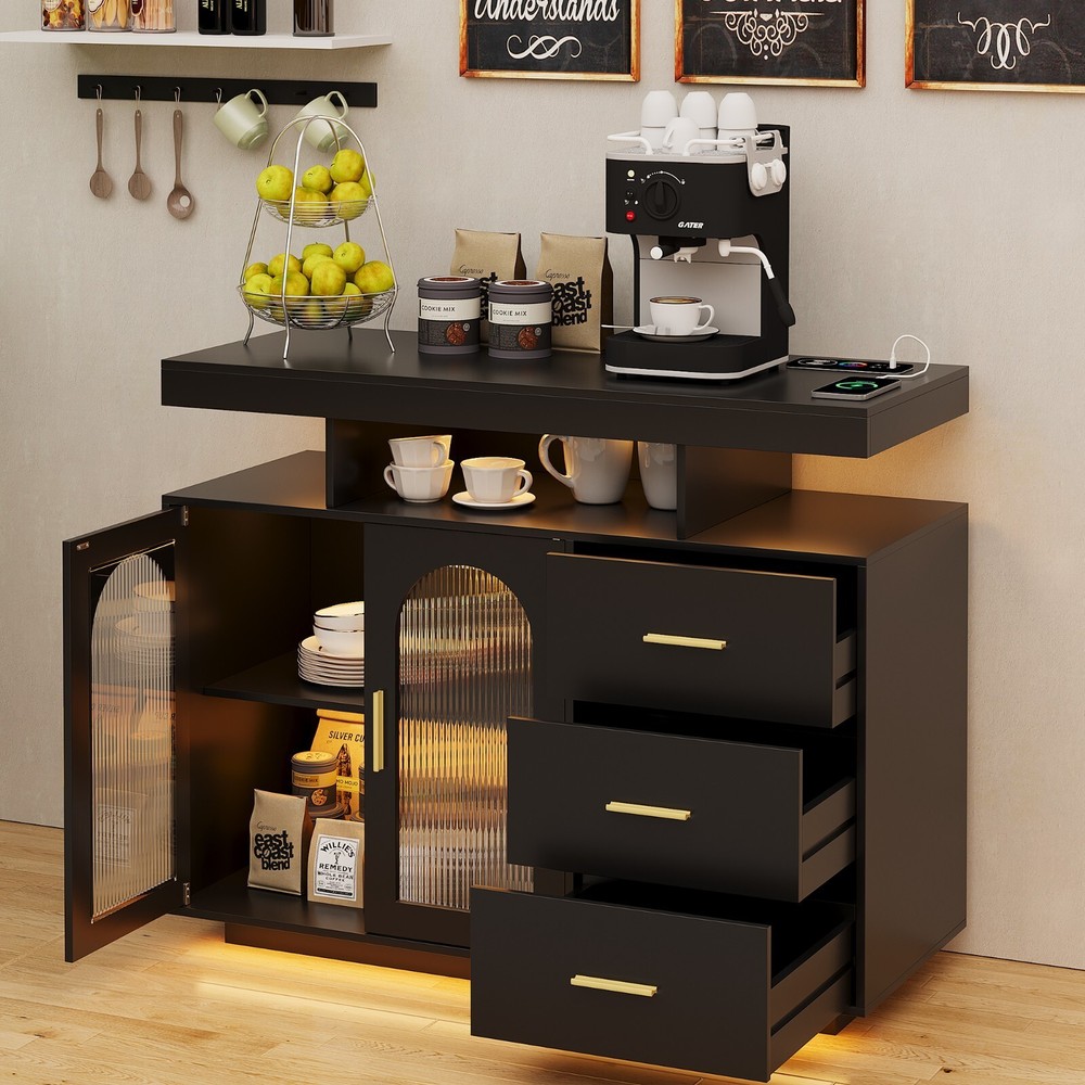 3-Drawer LED Kitchen Sideboard Buffet Cabinet with 20 Color Lights