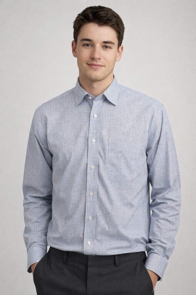 Brooks Brothers Dress Shirt 16.5 x 35 Blue White Check Traditional Fit Non-Iron