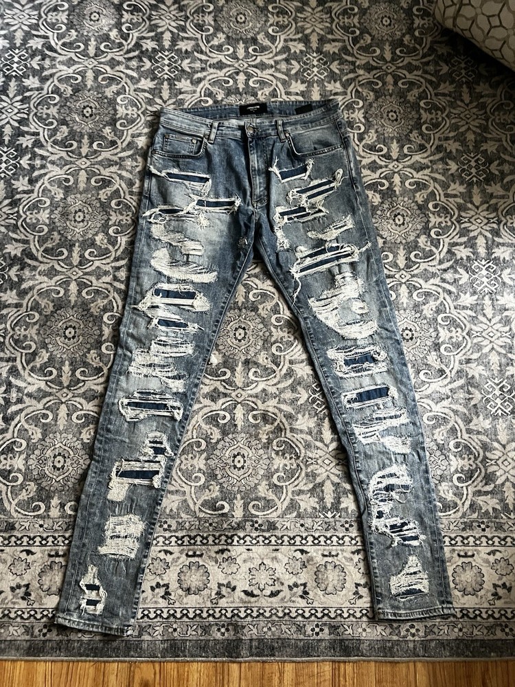 Represent Distressed Skinny Blue Denim Jeans Size 36