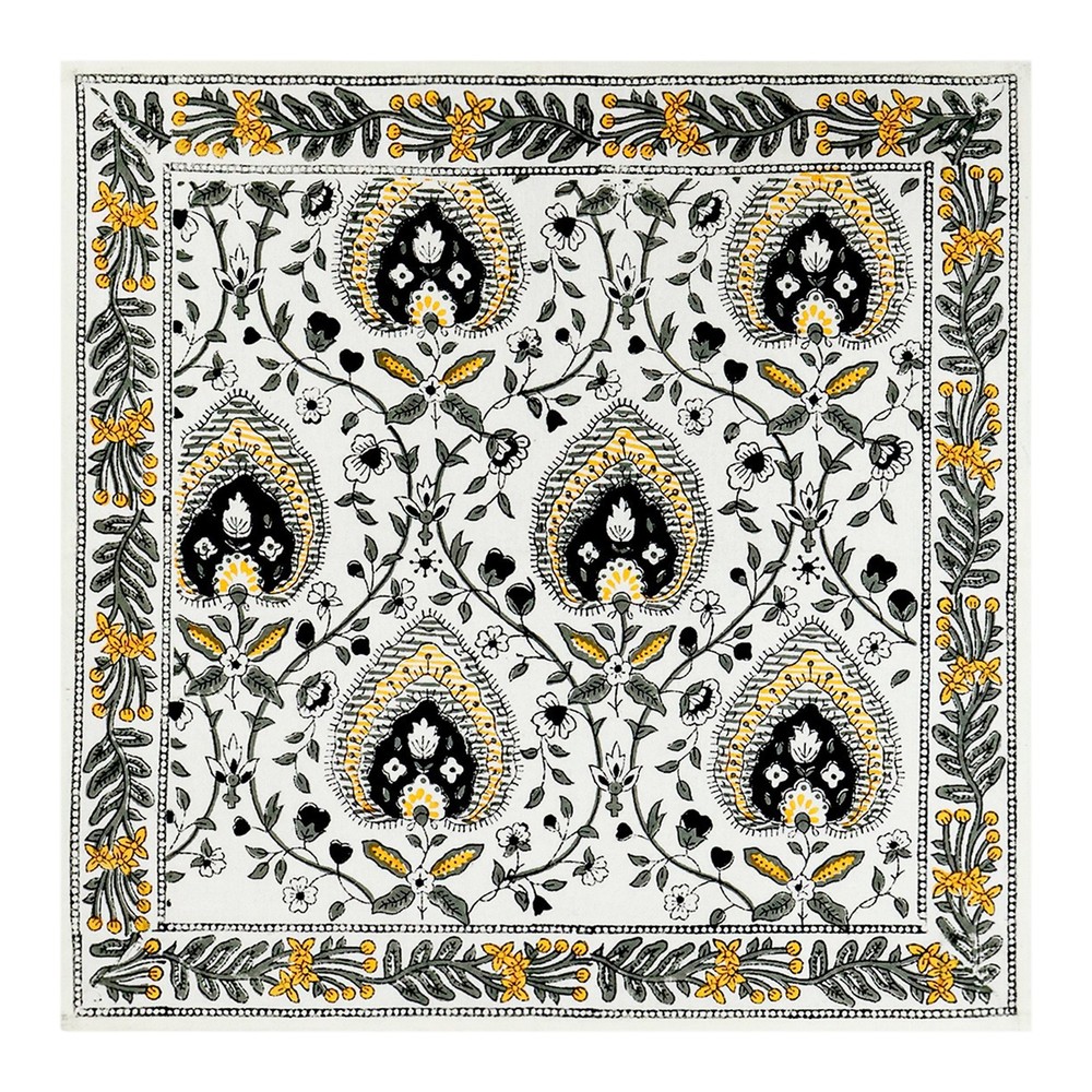 Yellow Black Indian Hand Block Printed Cotton Napkins