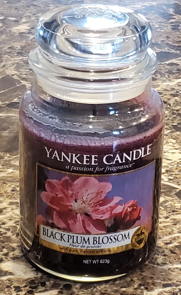 Large 22oz Rare Yankee Candle Black Plum Blossom Used Only 5 Hours