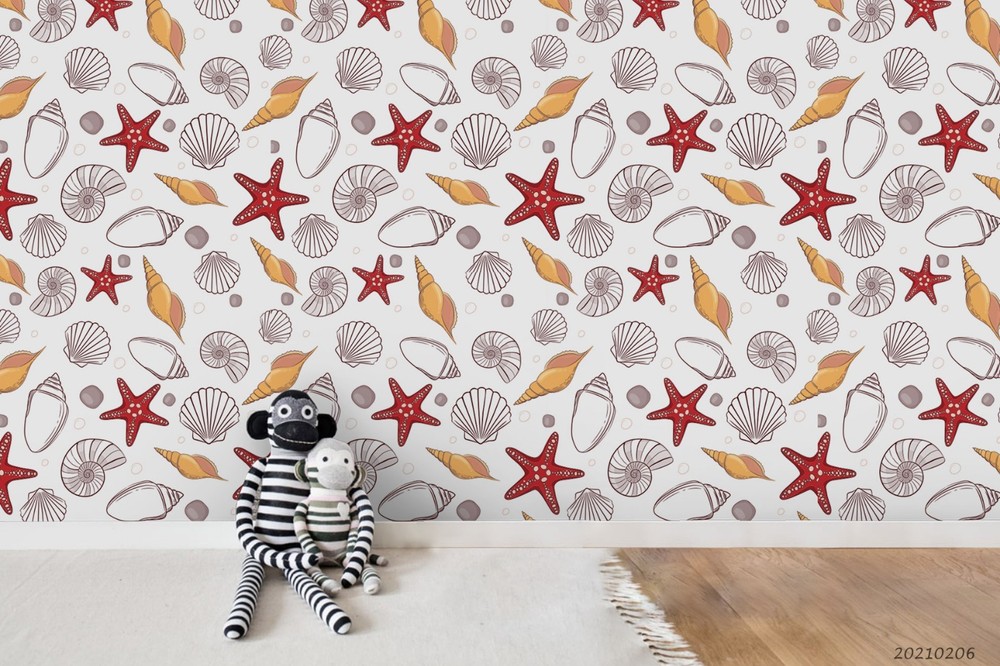 3D Starfish Seashells Pattern Wall Murals Wallpaper Murals Wall Sticker 2