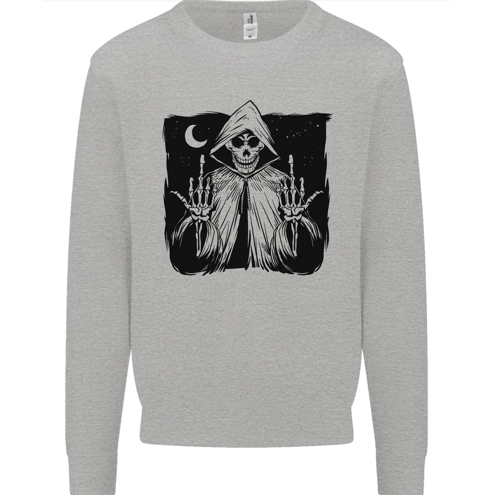 Grim Reaper Finger Flip Skull Biker Funny Mens Sweatshirt Jumper