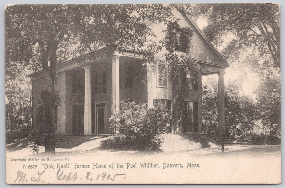 Danvers Massachusetts Undivided Back Postcard Oak Knoll Home of Whittier