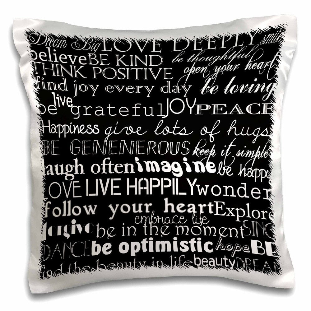 3dRose Inspirational Words 16x16 Black and White Pillow Cover  