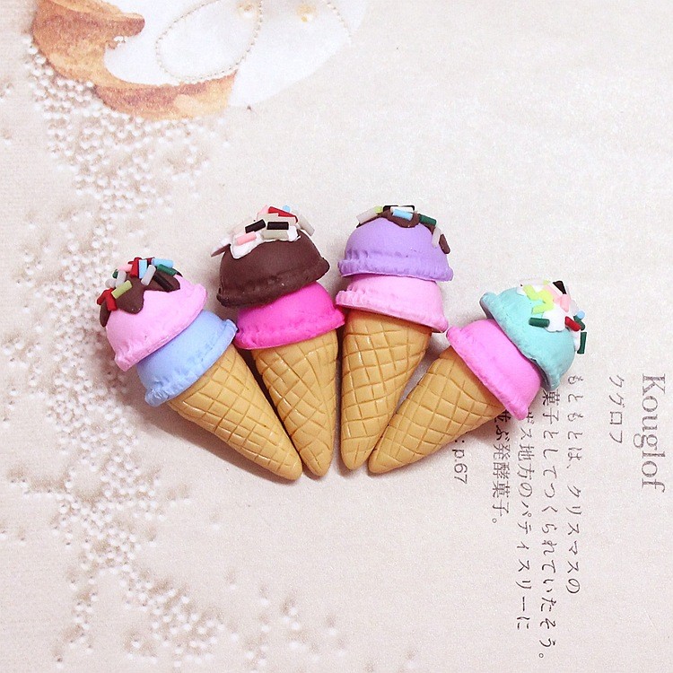 4 Miniature Clay Ice Cream Cones for Dollhouse 1/6 Scale Kitchen Accessories