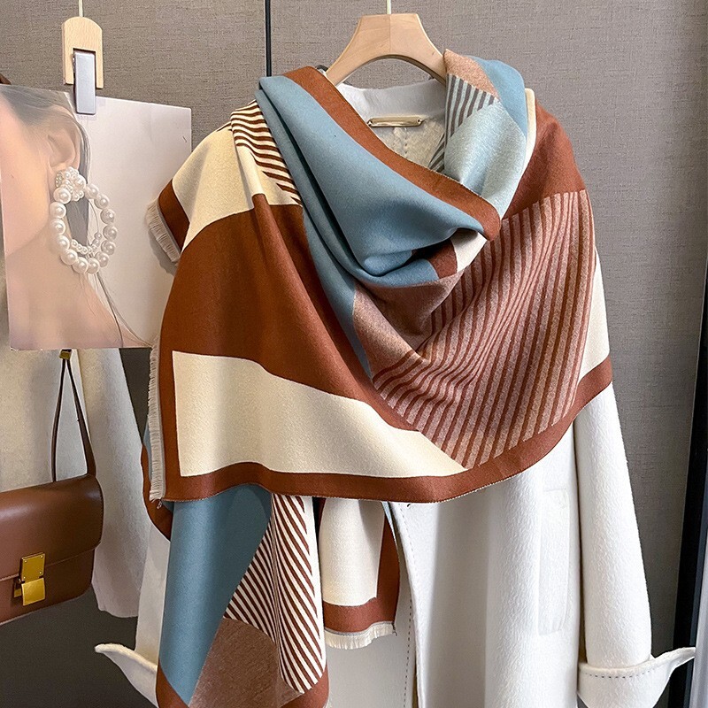 Women Rectangle Scarf Imitate Cashmere Shawl Vintage Geometric Kerchief 185*65cm