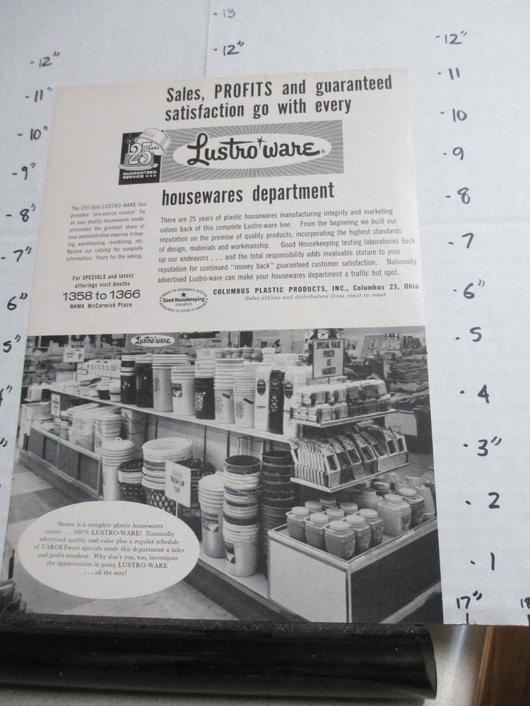magazine ad 1960s LUSTROWARE Columbus OH Plastic Product trash can store display