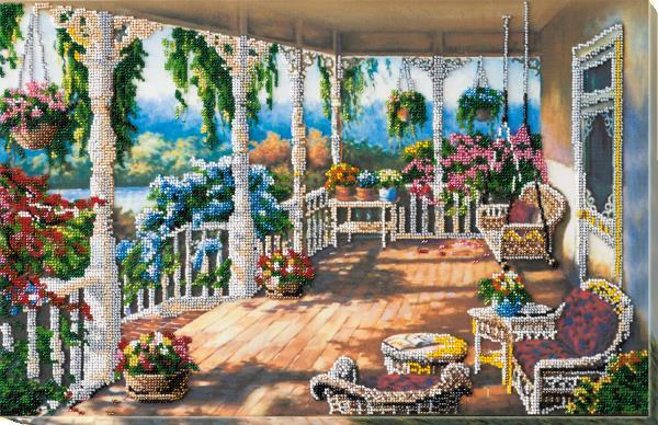 Bead embroidery kit Terrace needlework kit Art canvas beadwork pattern