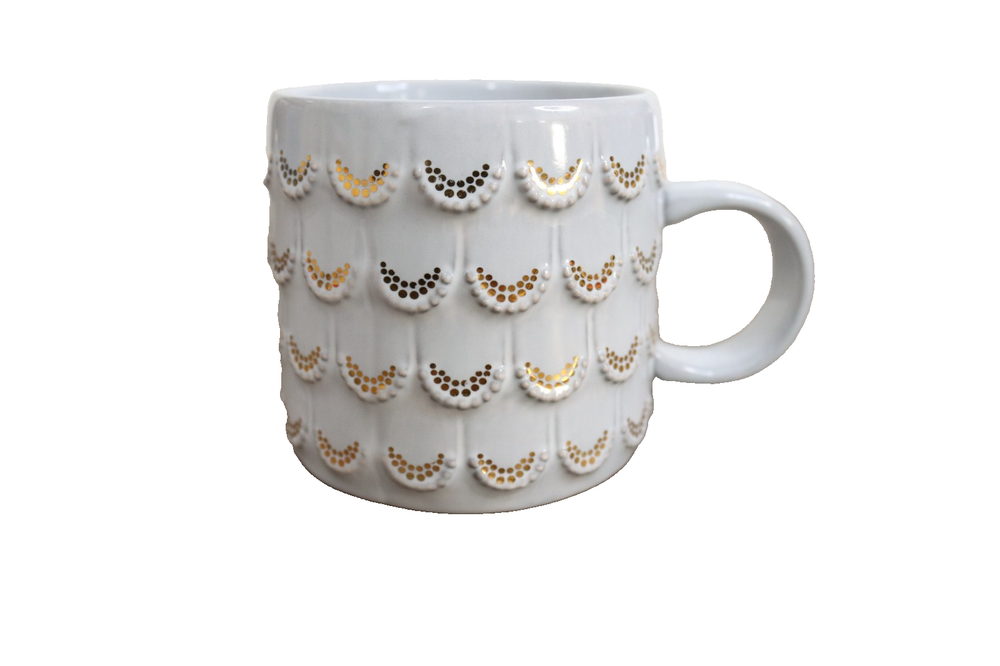 Starbucks Mermaid Scale Coffee Mug Gray Gold Dots 10 fl oz 2016