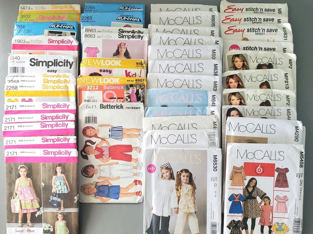 Lot Of 44 UNCUT Childrens Girls Clothes Sewing Patterns Dresses Rompers Shirts