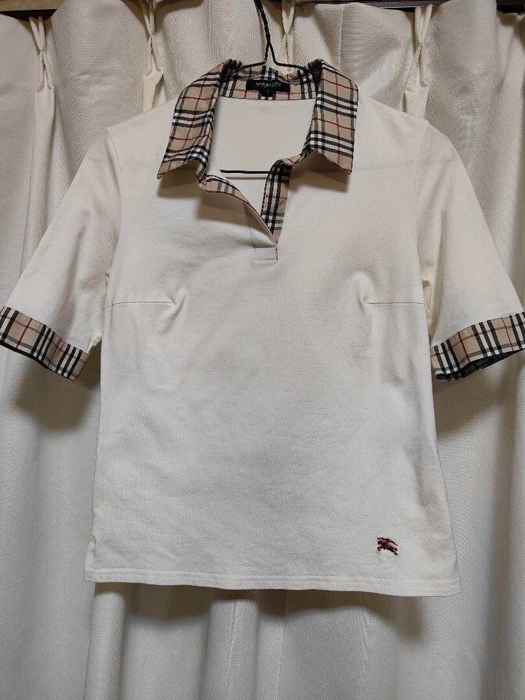 Burberry London Short Sleeve Polo Shirt Nova check Logo Women Size 1 Used