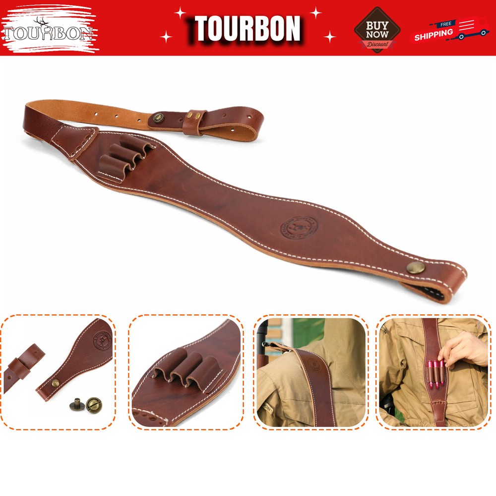 Leather Rifle Sling 308 Bullets Holder Finger Rest Strap-Clearance Sale-TOURBON-image