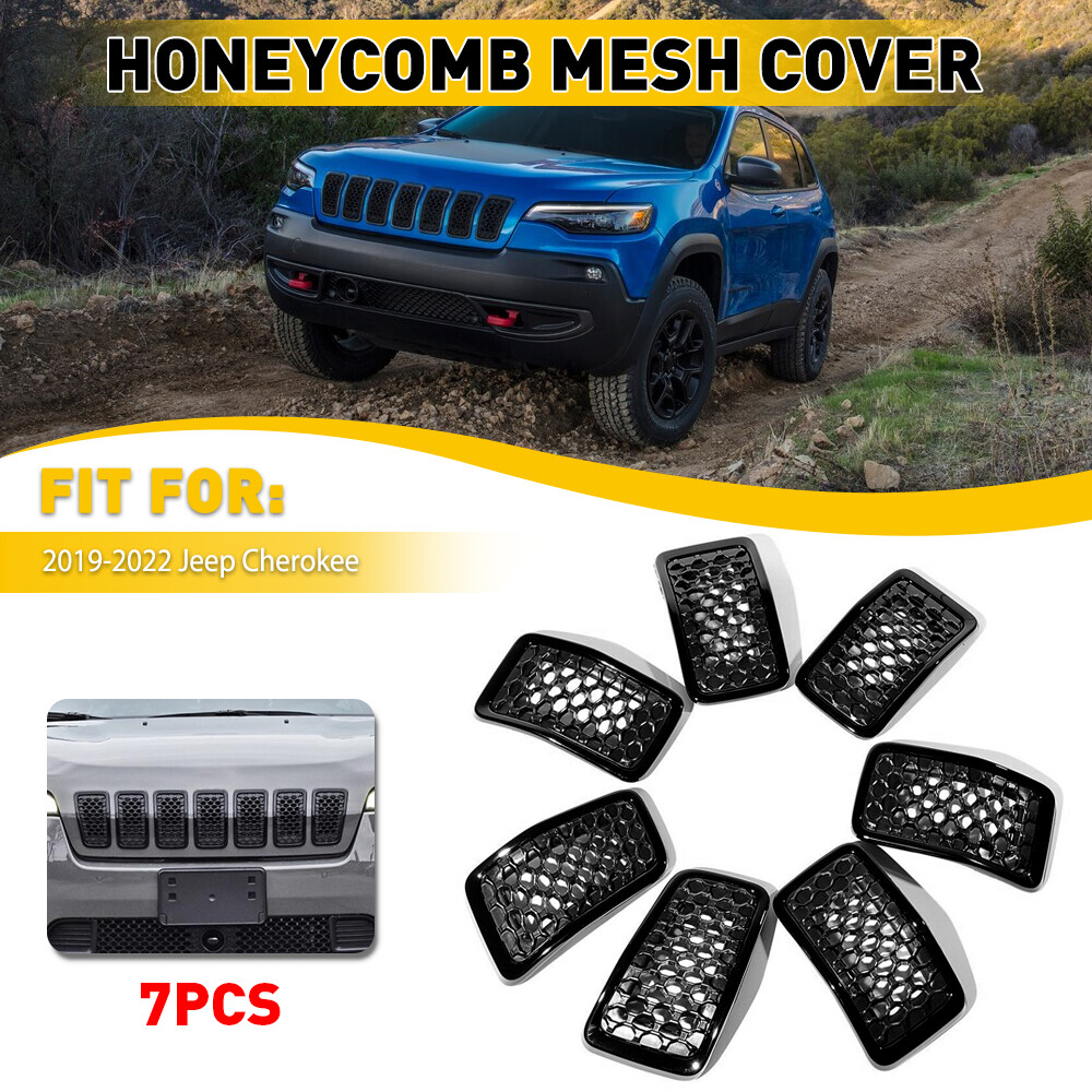 For Jeep Cherokee 2019-2022 Black Mesh Honeycomb Front Grille Inserts Frame