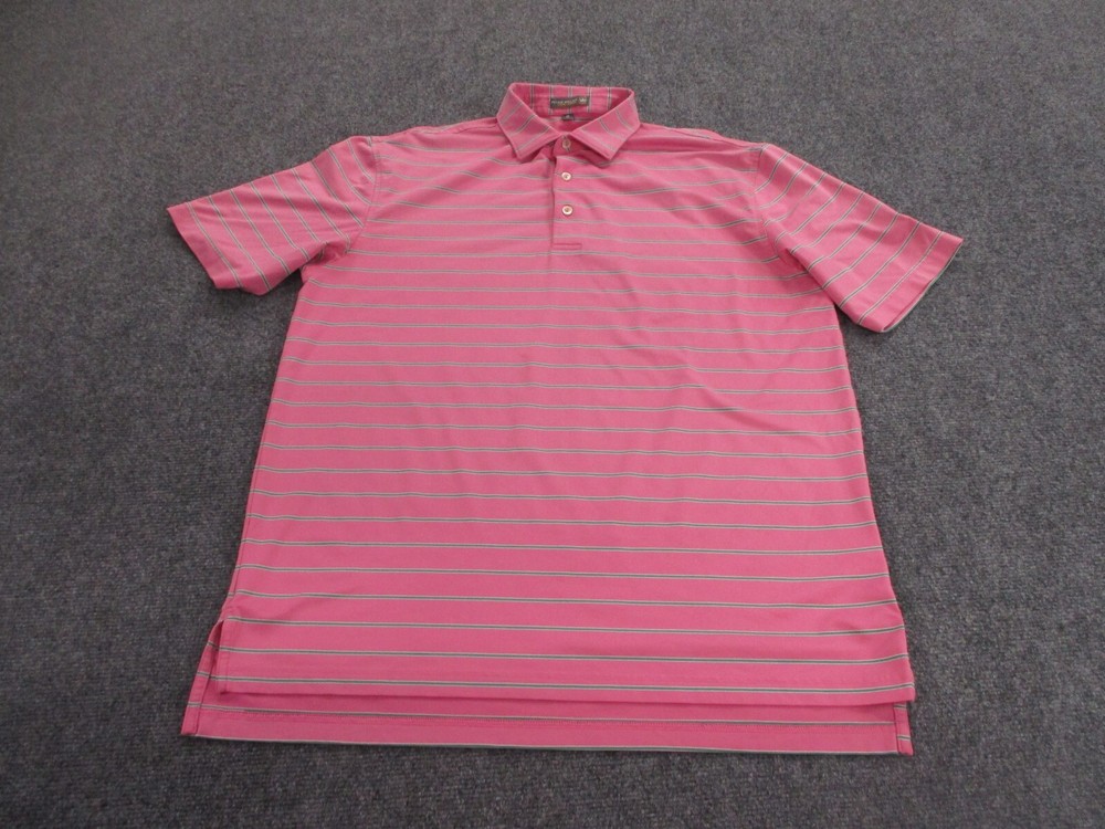 Peter Millar Shirt Men M Pink Striped Summer Comfort Golf Polo Performance