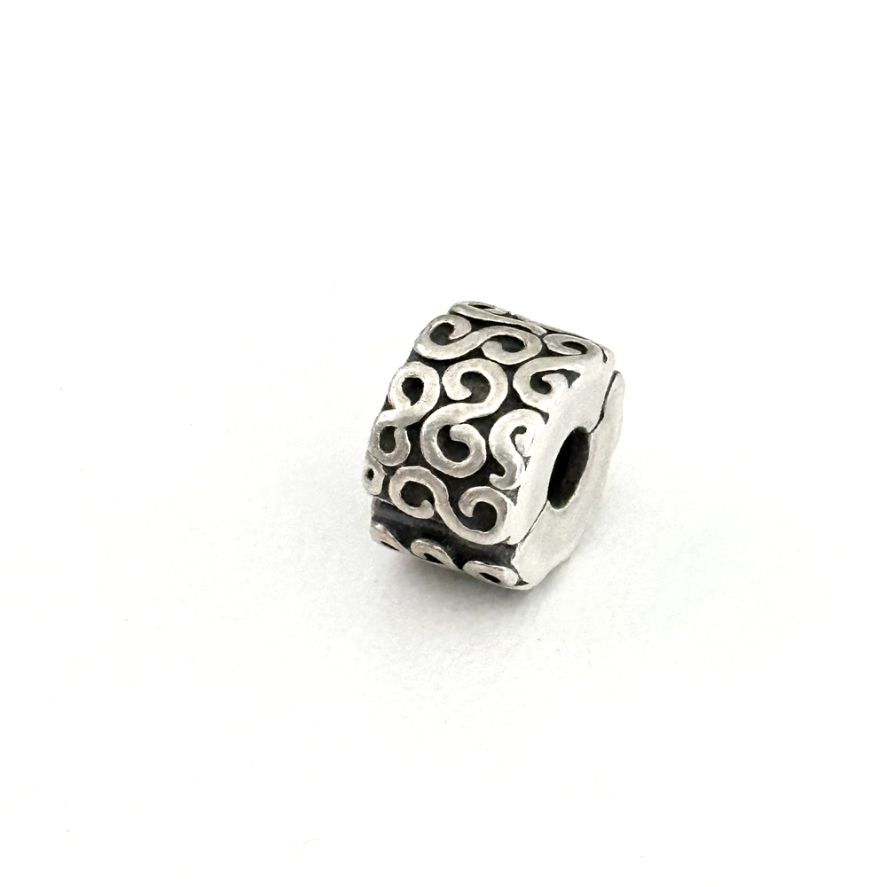Pandora Sterling Silver Swirl Clip Bead Charm with Filigree Design