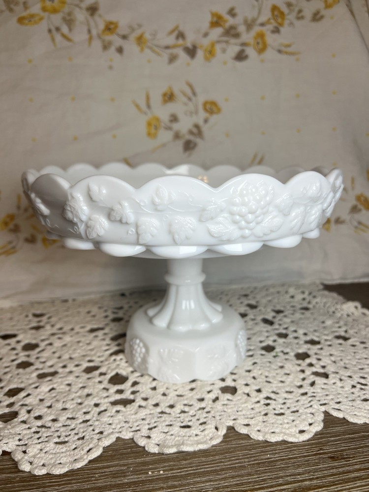 Vintage Westmoreland Paneled Grape milk glass pedestal bowl