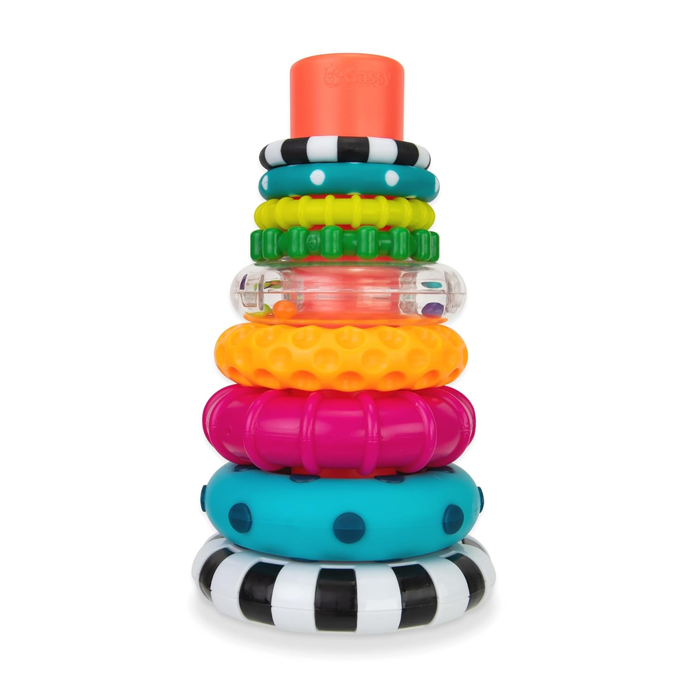 Sassy Stacks of Circles Stacking Ring STEM Learning Toy, Age 6+ Months, Multi, 9