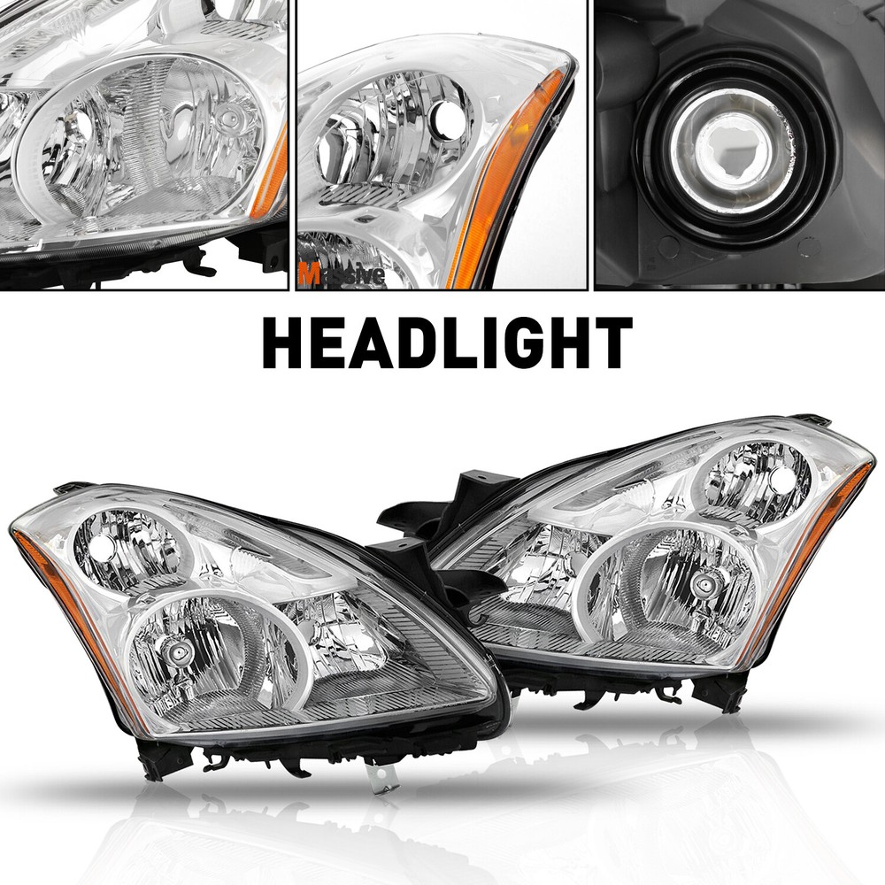 For 2010-2012 Nissan Altima Headlights Assembly Chrome Housing Amber Reflector
