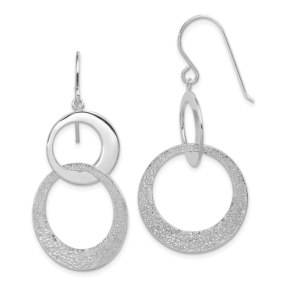 Sterling Silver Polished & Textured Interlocking Circle Drop & Dangle Earrings