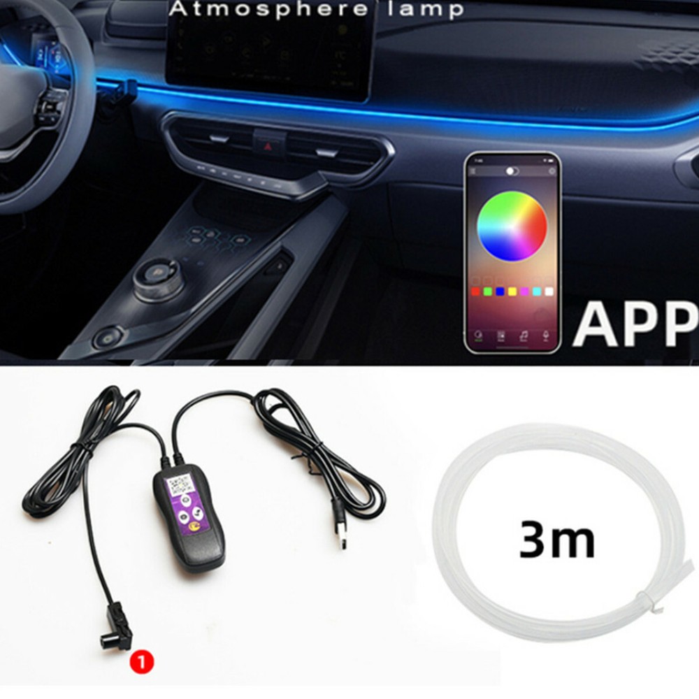3M Optical Fiber USB Car Ambient Light Strip with RGB Modes and APP Control