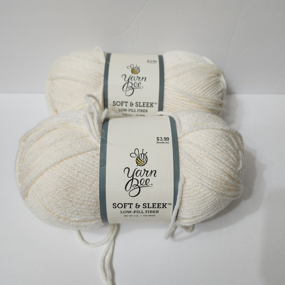 Yarn Bee Soft & Sleek Low Pill Fiber Yarn Color Ivory #101 Lot Of 2