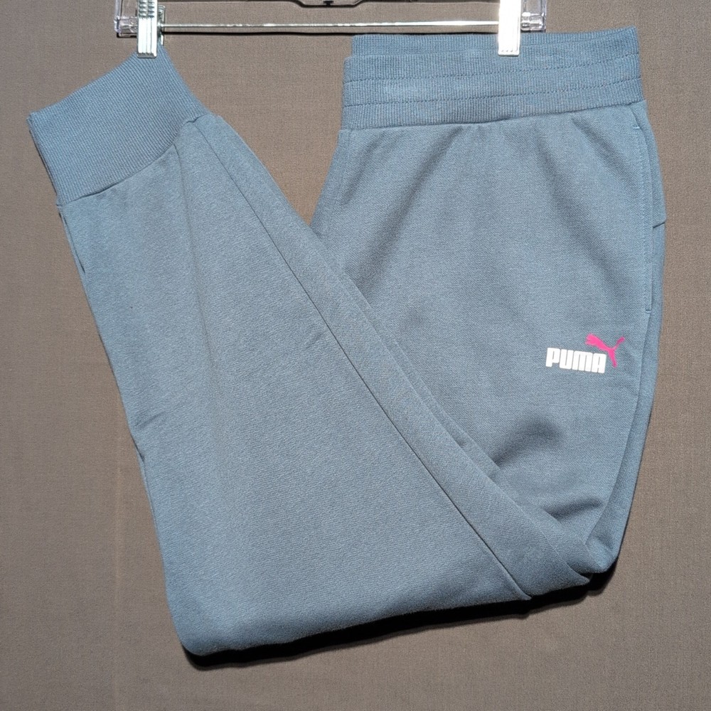 Puma Essential Fleece Sweatpants for Women - XL Blue Gray Cuffed Ankle Elastic Waist