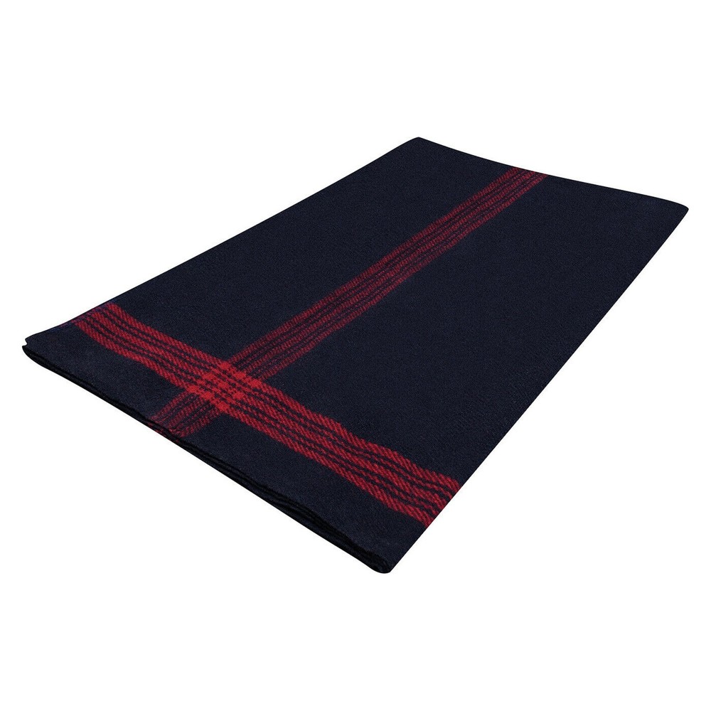 Military Wool Blanket Navy Blue with Red Trim 62x80 Inches Heavy Duty Warm