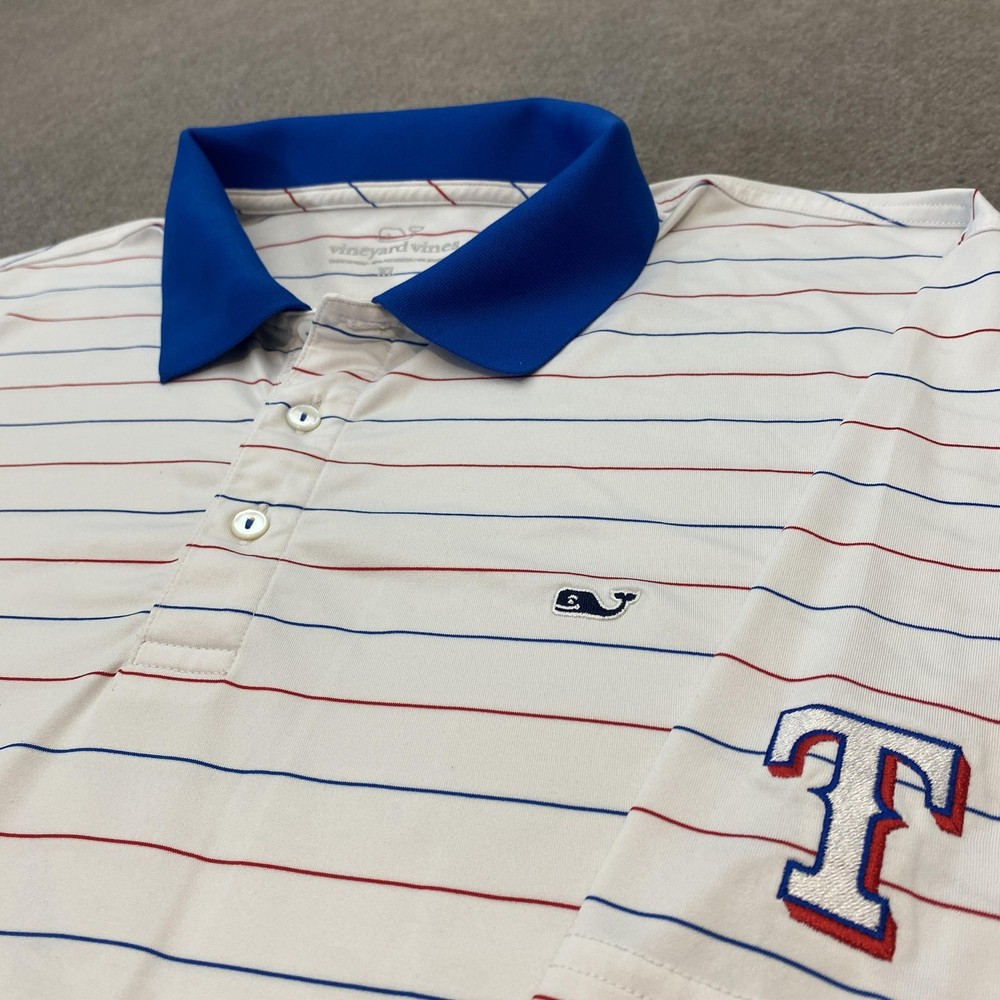 Texas Rangers Polo Shirt Mens XL White Blue Red Striped Vineyard Vines MLB Whale