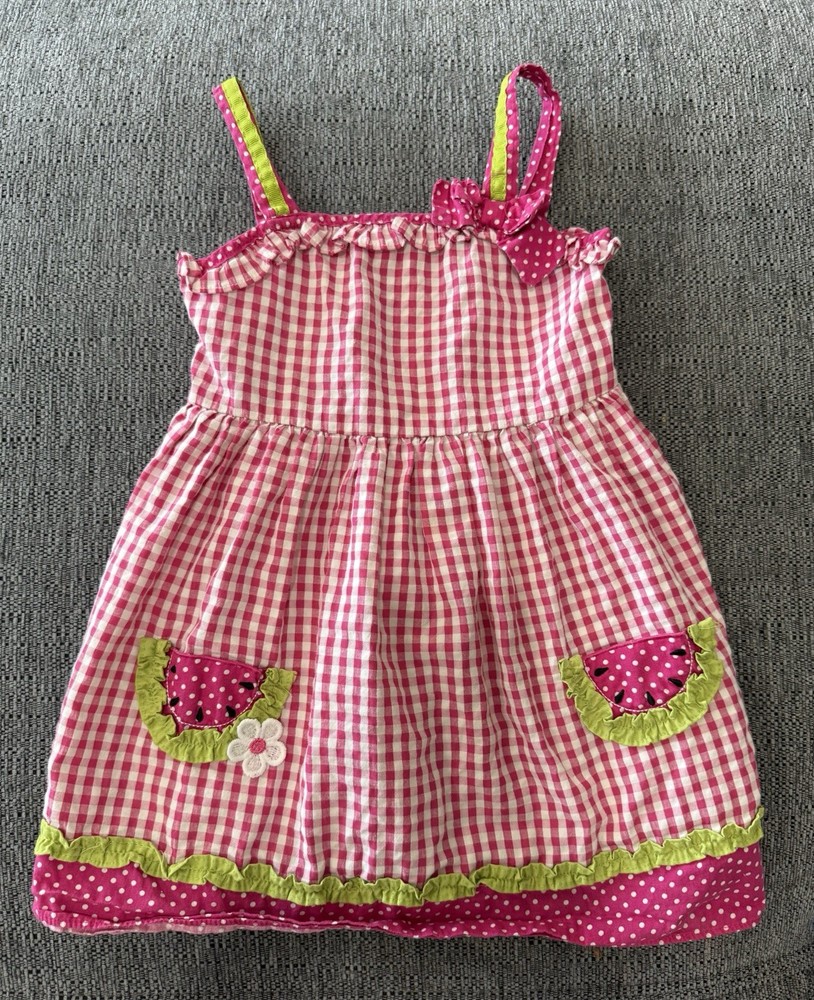Samara Girls Watermelon Gingham Dress Pink Green Summer Size 4T