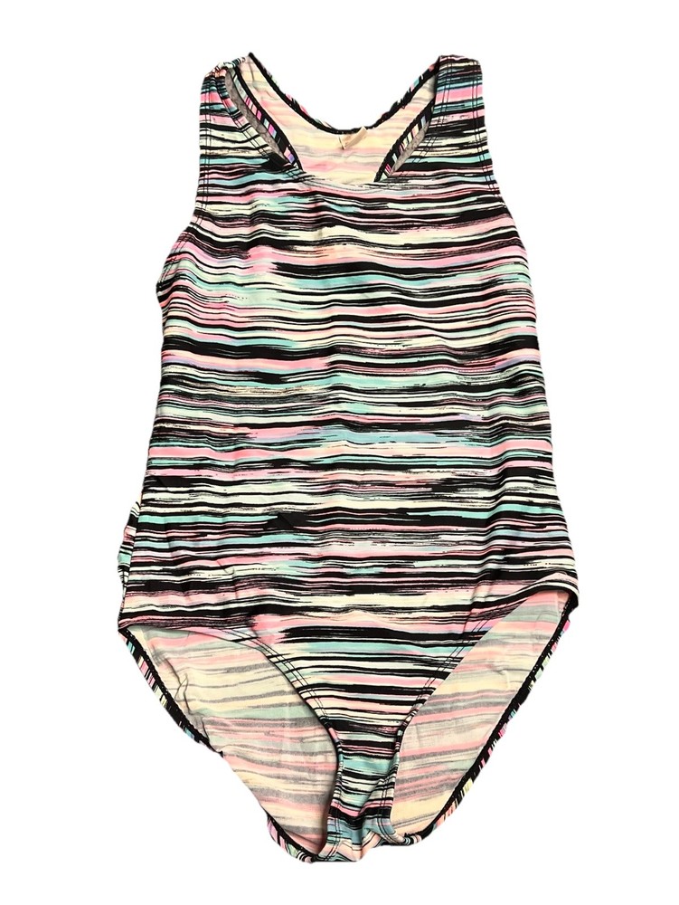 Joe Boxer Little Girls One Piece Swimming Suit Stopes Blue And Pink Girls Size L