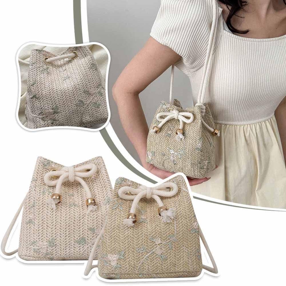 Drawstring Woven Bucket Bag Personality Single Shoulder Crossbody Bag Q4 E7S9