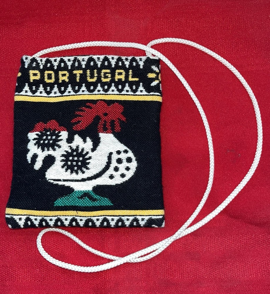 ROOSTER THEMED COLORFUL SMALL CLOTH PORTUGAL PURSE POUCH 6x5.25