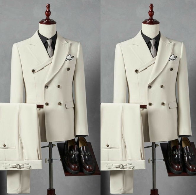 Men's Suits Peak Lapel Double-Breasted Formal Business Wedding Groom Tuxedo 2Pcs