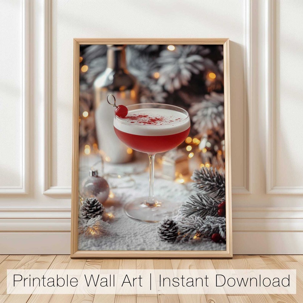 Holiday Cocktail Art Bar Cart Christmas Print Christmas Cocktail Wall Art