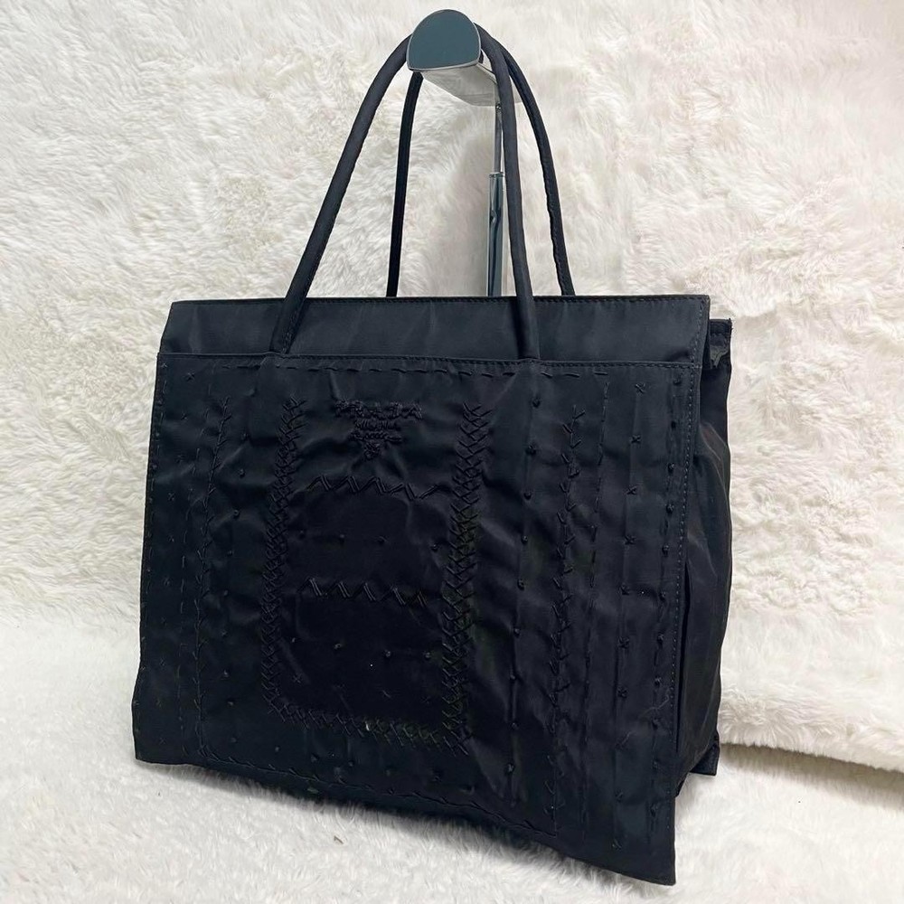 Rare Black Prada Embroidered Logo Tote Bag Large Multifunctional Shoulder Bag
