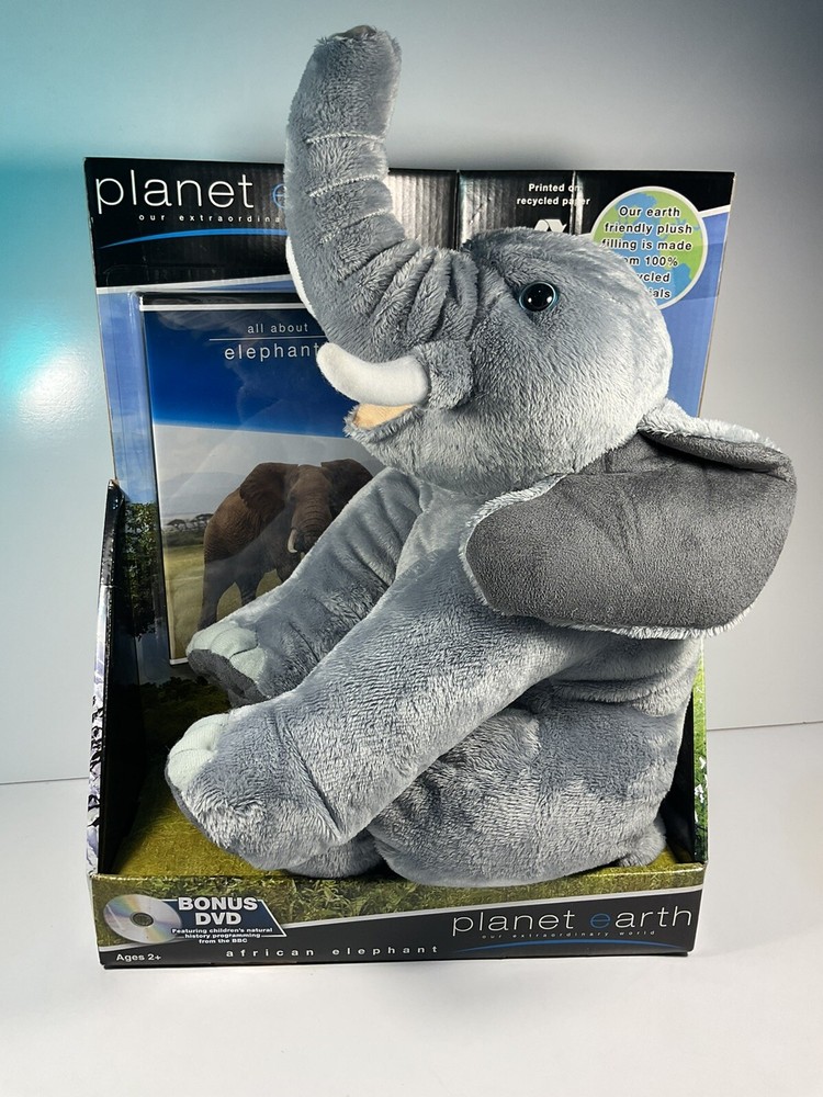 NOS Elephant 14” Plush Love Planet Earth , BBC DVD,Blue Eyed,Setting, Gift, 2008