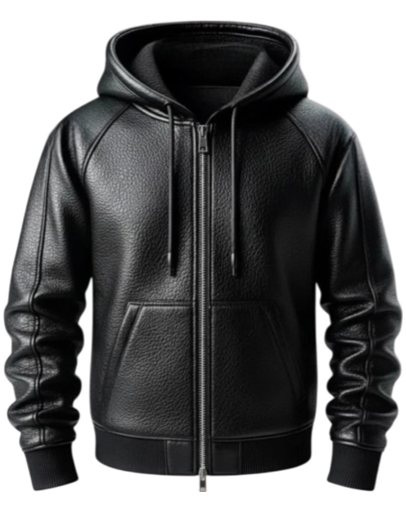 Men's Premium Leather Hoodie Handmade Real Lambskin Leather - Discounted sale