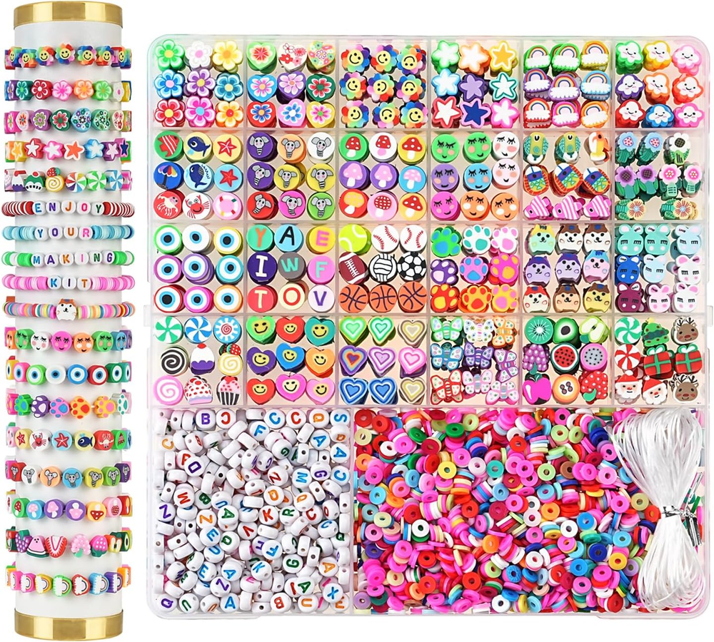 2300Pcs Polymer Clay Beads Kit for DIY Bracelets with 24 Fun Styles