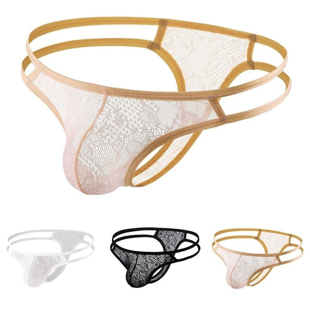 Sheer Pouch Panties Lace Gstring Men's Sexy Briefs Low Waist Thongs Underwear