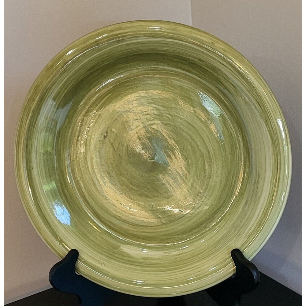Set Of (4) Hand painted Olive Moss Green Gibson Swirl Dinner Plates 10 1/2”