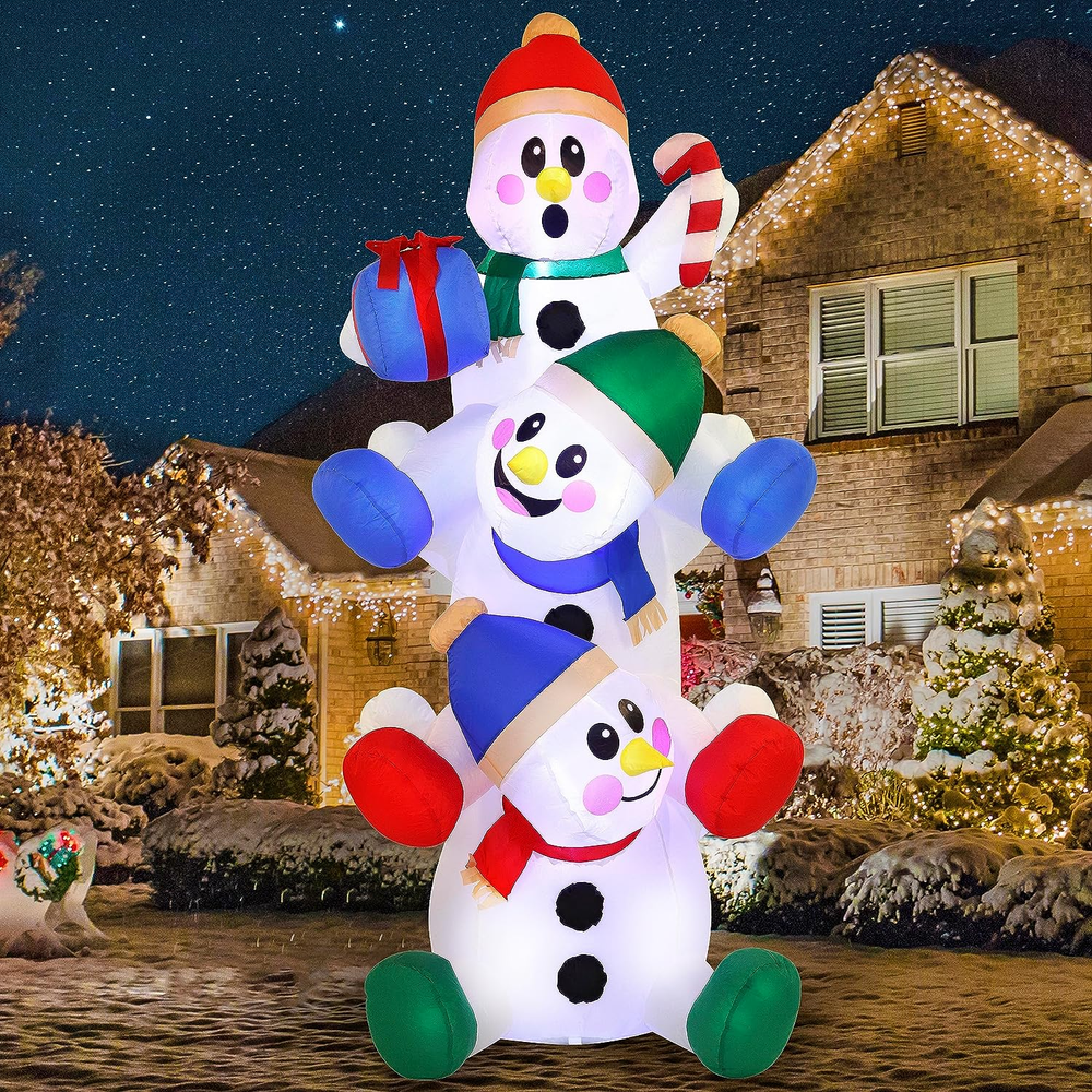Joiedomi 6 FT Christmas Inflatable Stacked Snowman with Build-In Leds Blow up In