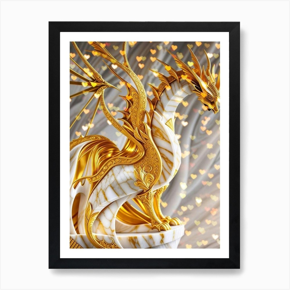 Golden Dragon Framed Canvas Wall Art Print Poster Picture