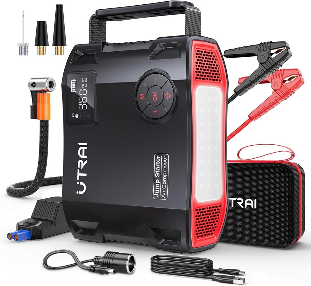 UTRAI Jump Starter with Air Compressor, 6000A 27000mAh Car Starter Jump Box with