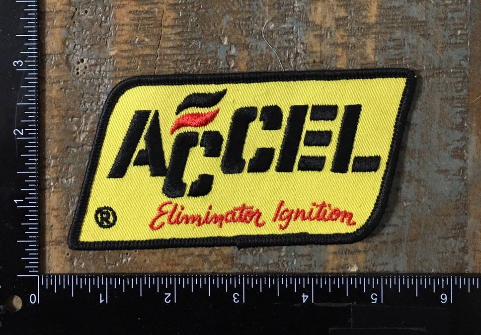 Vintage ACCEL ELIMINATOR IGNITION Automotive Racing Logo Embroidered Patch 1970s