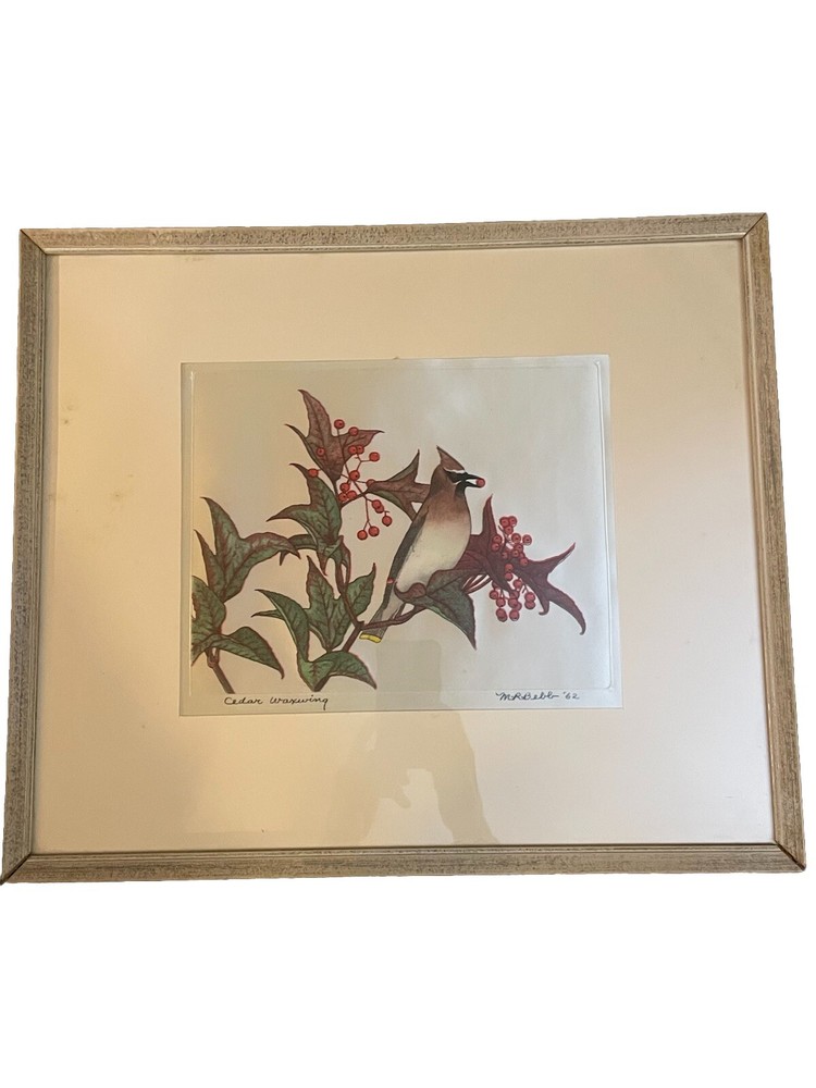 1962 Aquatint By Maurice R. Bebb (1891-1986), Cedar Waxwing, On Satin, Signed