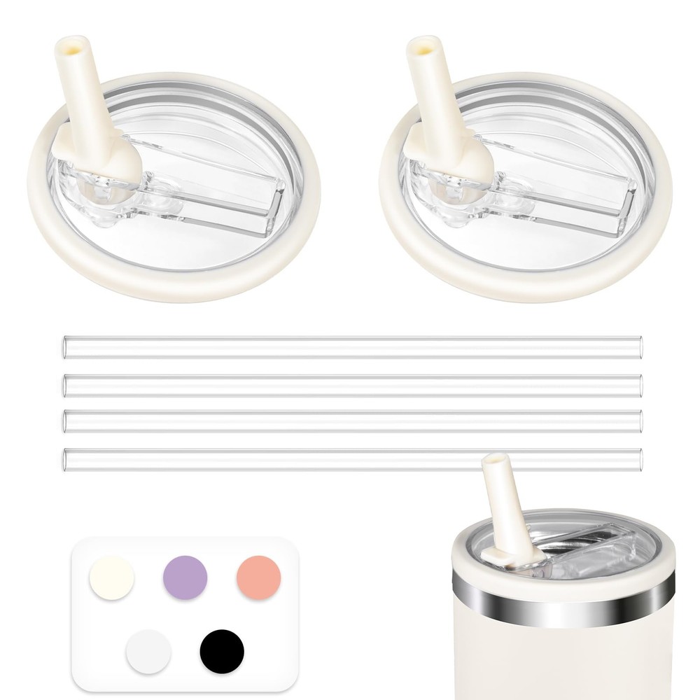 2-Pack 40oz Tumbler Replacement Lids with 4 Reusable Straws – Flip Top Design